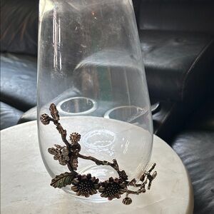 Artistic Glass Vase with Bronze Floral Design